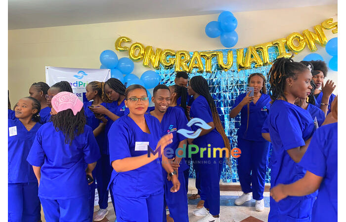 Students consulting with a student affairs officer at Medprime Training College