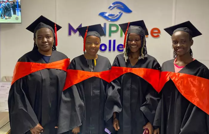 A group of medical students in a classroom setting.