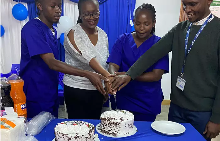 A group of medical students in a classroom setting.