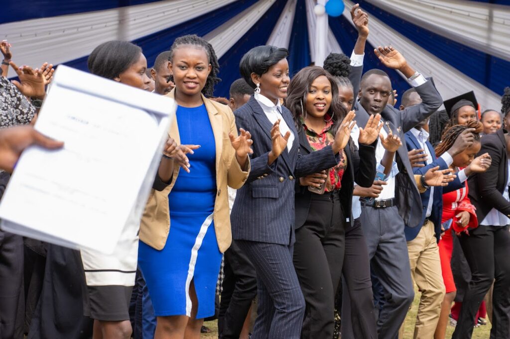 Celebrations and ululations during the graduation ceremony.